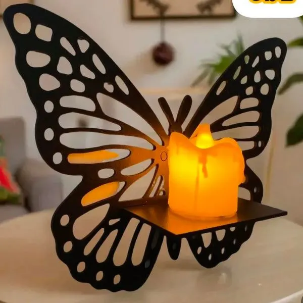 Décoration murale papillon en métal avec support bougie