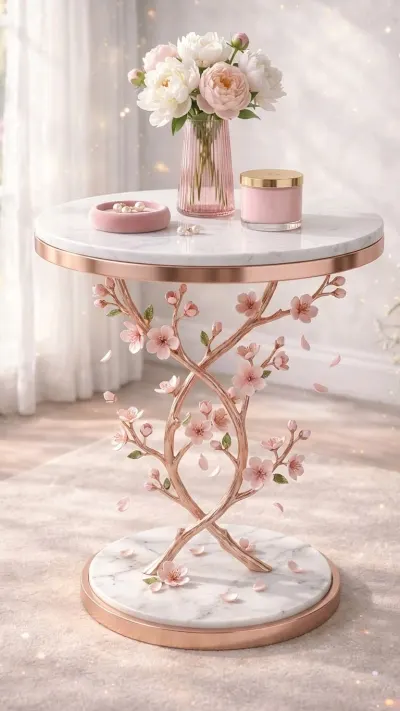 Table d’appoint florale avec plateau effet marbre
